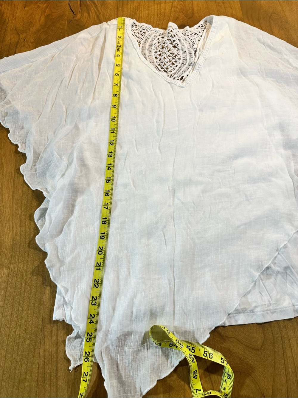 AB Studio White Crochet Lace Poncho Top Flutter Sleeve Boho Size Large - Picture 4 of 9
